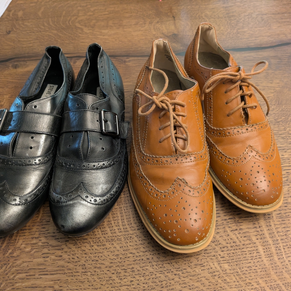 Women's Leather Oxford Brogues - Black and Tan